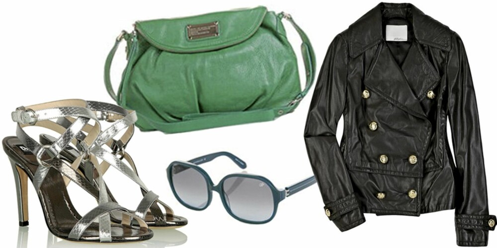 FRA VENSTRE: Høyhælte sandaler fra D&G (kr 1340), veske fra Marc by Marc Jacobs (kr 1831), solbriller fra Proenza Schouler (kr 840), skinjakke fra 3.1 Phillip Lim (kr 4906). FRA VENSTRE: Høyhælte sandaler fra D&G (kr 1340), veske fra Marc by Marc Jacobs (kr 1831), solbriller fra Proenza Schouler (kr 840), skinjakke fra 3.1 Phillip Lim (kr 4906).