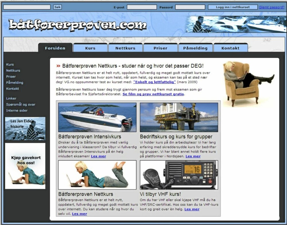 Båtførerprøven.com er ett av flere nettsteder som tilbyr kurs.