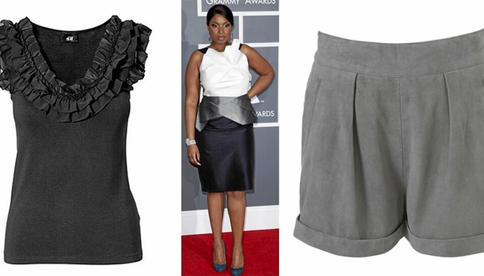 FRA VENSTRE: T-skjorte fra HogM (kr 99), Jennifer HUdson, shorts fra Topshop (kr 578).