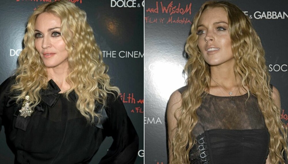 IDENTISK HÅRSVEIS: Madonna og LIndsay Lohan hadde samme hårsveis - på den samme tilstelningen.