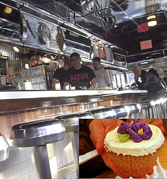 EKTE AMERIKANSK: Empire Diner ligger midt i Chelsea og er en av de eldste i sin klasse. Klientellet og interiøret er helt unikt. Om sommeren kan du sitte ute, og det spilles ofte live jazzmusikk. Det innfelte bildet er en kake fra Cupcake Café hvor du kan spise håndmalte "cupcakes", som nesten er for vakre til å putte i munnen.