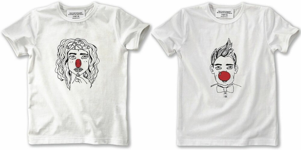 FOR BARN: T-skjortene til jente og gutt tegnet med humoristisk strek.