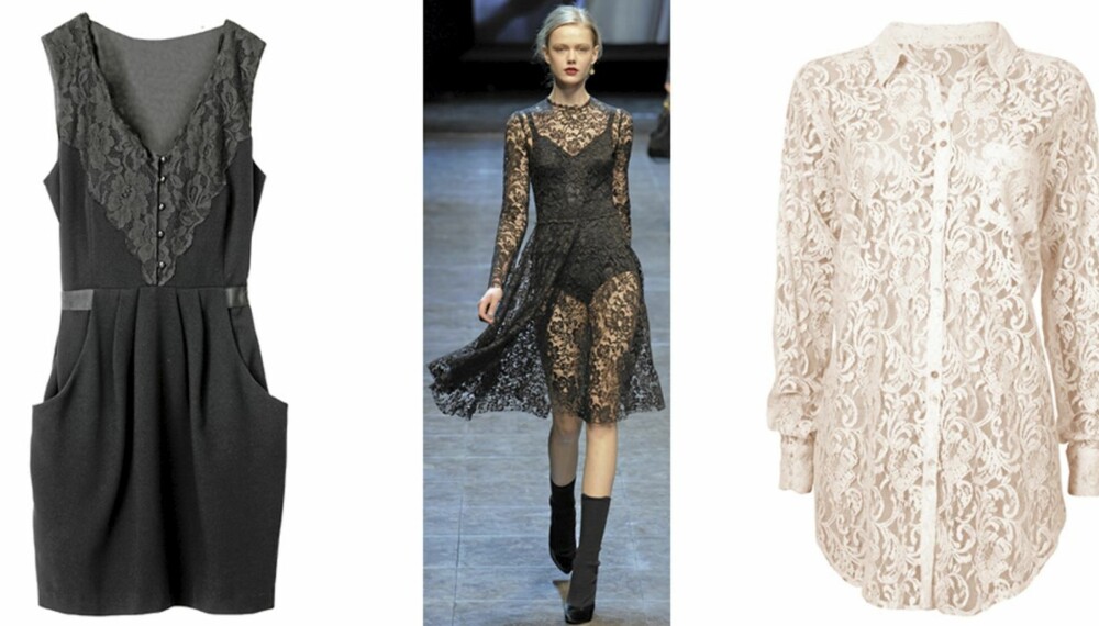 FRA VENSTRE: Kjole fra H&M (kr 499), på catwalken til Dolce & Gabbana, skjorte fra Cubus (kr 299).