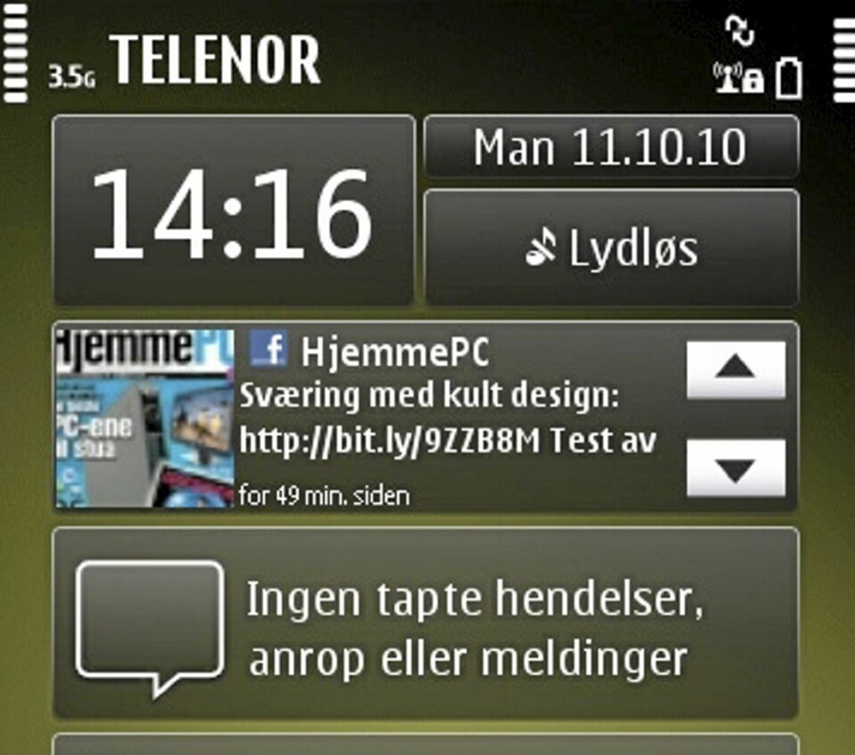 WIDGETS: En Widget kan ikke bruke mer enn 1/6 av skjermen på Nokia N8. Det gir dårlig plass for Facebook-oppdateringer og lignende.