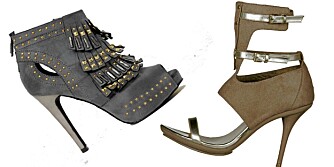 FRA VENSTRE: Peeptoe med høye heler fra Bianco (kr 700), sko med remmer fra Din Sko (kr 499)