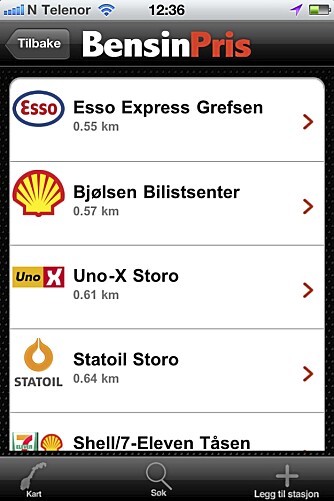 LOKALT: Du kan få opp drivstoffprisene på stasjoner i nærheten av der du befinner deg.