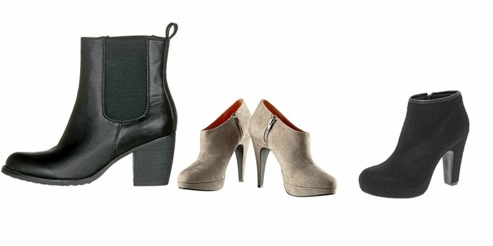 FRA VENSTRE: Boots fra Din Sko (kr 699), boots fra H&M (kr 399), sko fra Asos.com (kr 467)