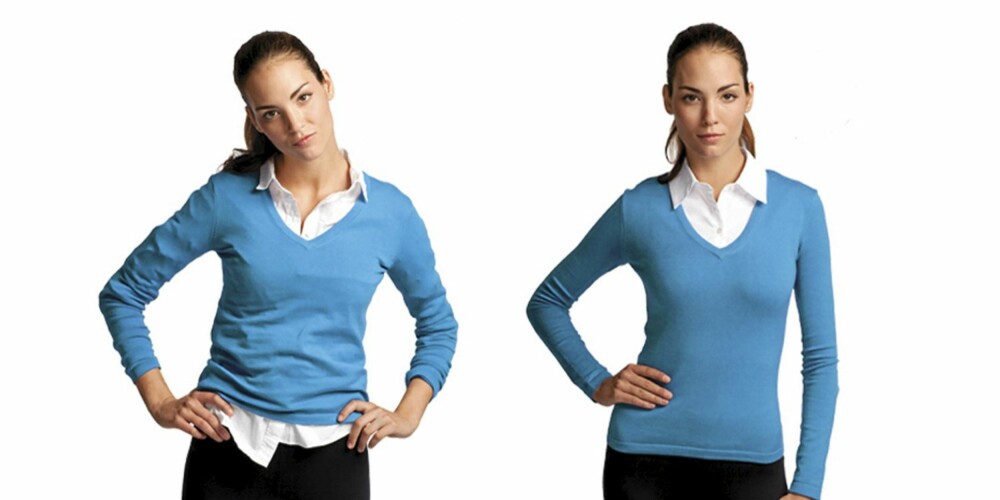 SLANK SKJORTE: Her er før-og etter bildene produsenten bruker i markedsføringen av skjorten.