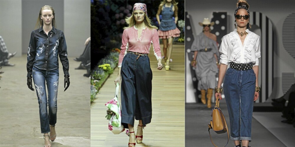 PÅ CATWALKEN: Ann Sofie Back, Dolce & Gabbana og Moschino har trykt denimtrenden til sitt bryst.