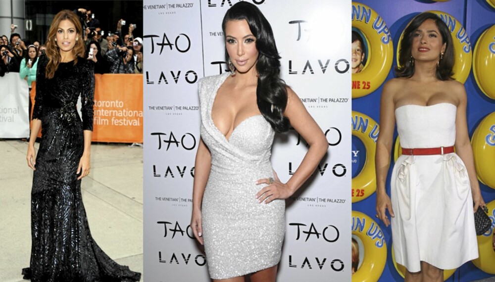 JUKSER: Både Eva Mendes, Kim Kardashian og Salma Hayek bruker juksetips for å se slanke ut.
