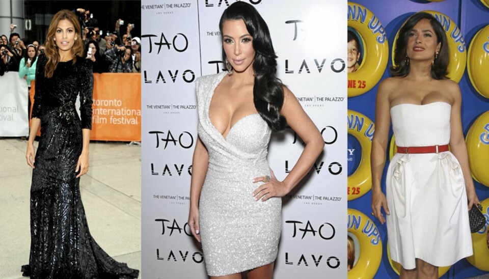 JUKSER: Både Eva Mendes, Kim Kardashian og Salma Hayek bruker juksetips for å se slanke ut.