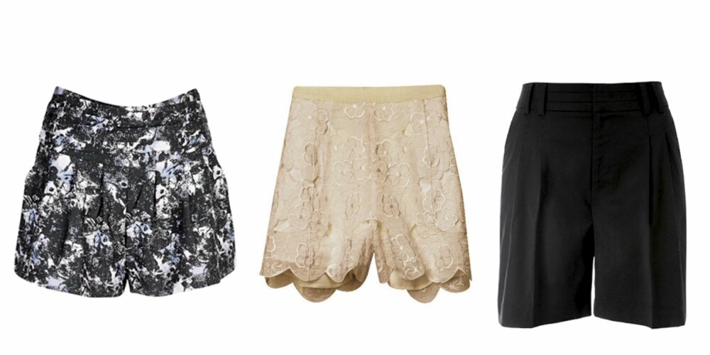 FRA VENSTRE: Shorts fra Bik Bok (kr 249), shorts fra HogM Trend (kr 299) og shorts fra Gina Tricot (kr 299).