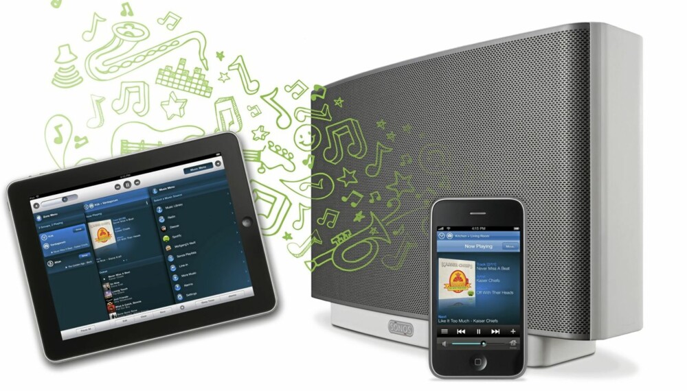 STYR MED MOBILEN: Spotify er nå tilgjengelig på Sonos. Du kan bruke iPad, iPhone, iPod eller en Android-mobil som fjernkontroll.