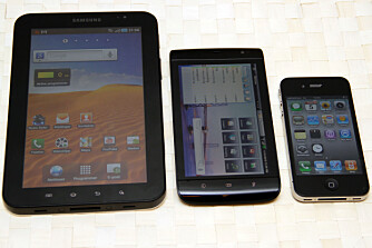 F.v: Samsung Galaxy Tab, Dell Streak og iPhone 4.
