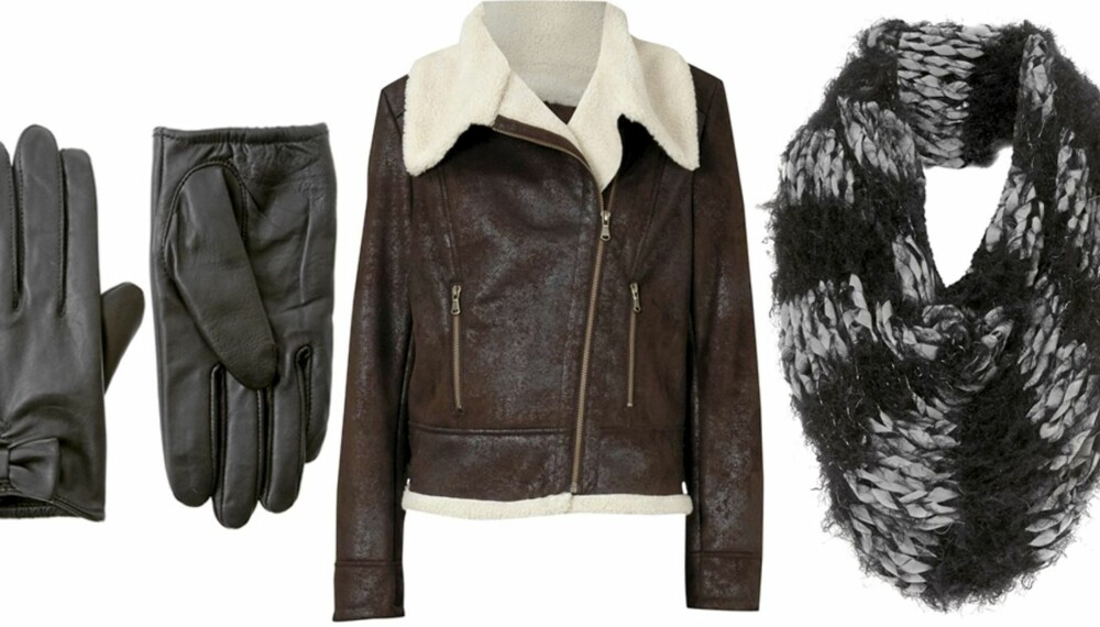 FRA VENSTRE: Skinnhansker fra Asos (kr 149), jakke fra Oasis (kr 795), hals fra Topshop (kr 169). FRA VENSTRE: Skinnhansker fra Asos (kr 149), jakke fra Oasis (kr 795), hals fra Topshop (kr 169).