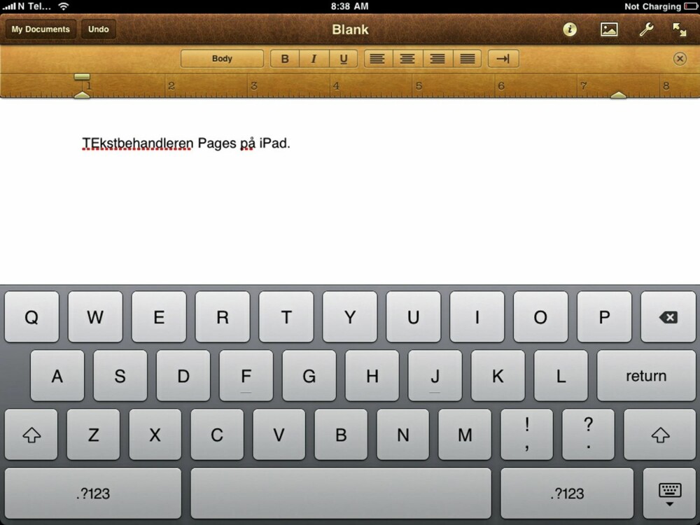 PAGES: iPad er ikke supergod til  å skrive lange avhandlinger på, men med Pages får du hvert fall et OK teksredigeringsprogram