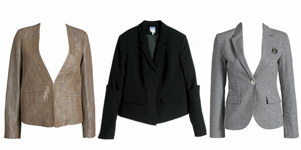 FRA VENSTRE: Blazer fra Filippa K (kr 1995), blazer fra Monki (kr 450) og blazer fra Classique (kr 799).
