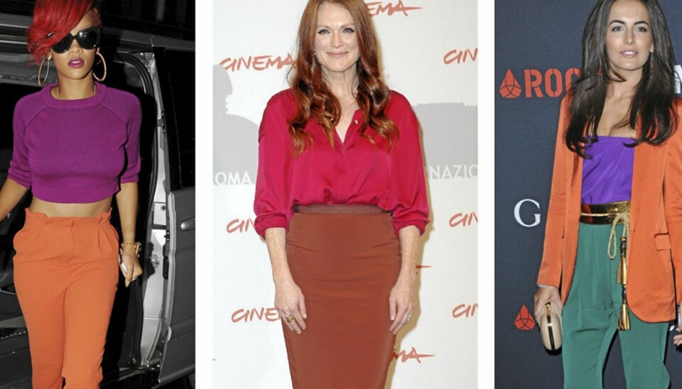 FARGESTERK: Både popstjernen Rihanna, og skuespillerne Julianne Moore og Camilla Belle har kastet seg over denne dristige fargetrenden.
