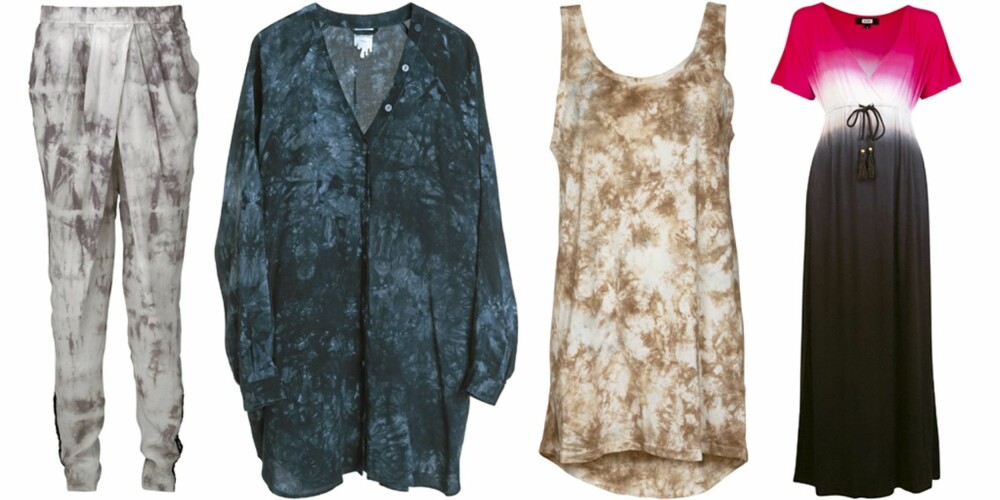 FRA VENSTRE: Bukse fra Vero Moda (kr 650), skjorte fra Monki (kr 350), singlet fra Vila (kr 200), kjole fra Bik bok (kr 299).