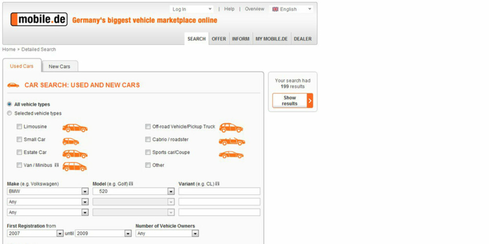 INTERNETT: Mobile.de er en av søkesidene som lar deg søke etter biler med refunderbar merverdiavgift.