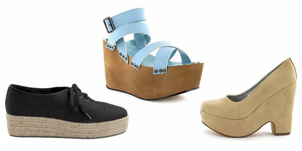 FRA VENNSTRE: Sko fra Monki (kr 350), sandaler fra Nelly (kr 499) og pumps fra Nelly (kr 299).