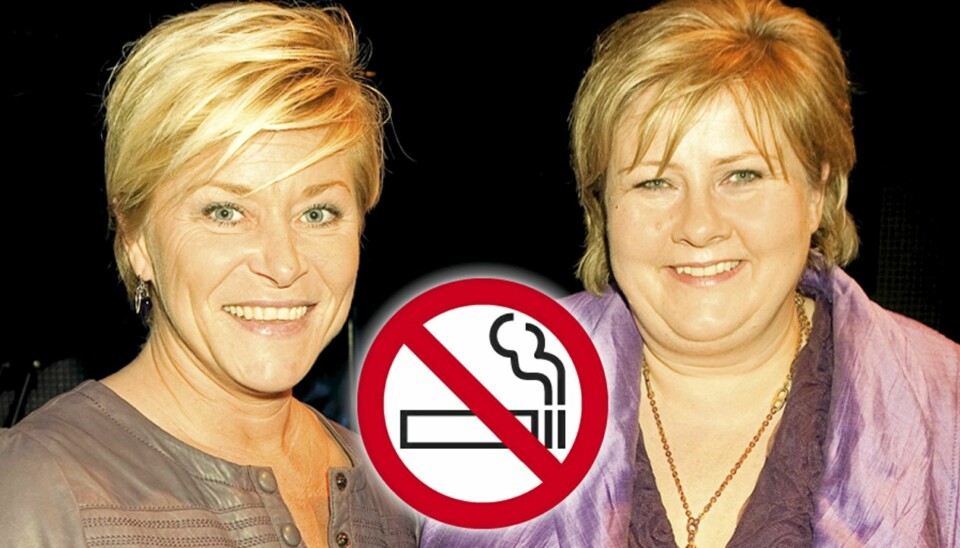 ILD UTEN RØYK: Siv Jensen og Erna Solberg skal i ilden under høstens lokalvalg, men uten sigarett i munnviken.