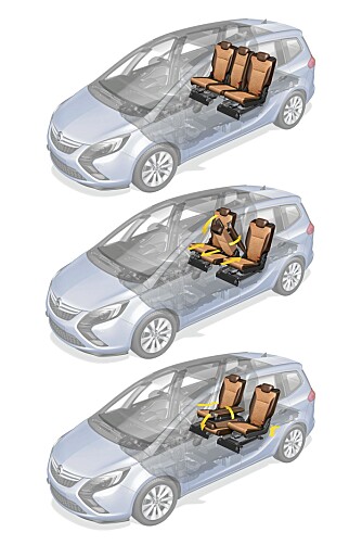 LUKSUS: Ved å slå ned det midterste setet fås to spesielt komfortable ytterseter. ILLUSTRASJON: Opel