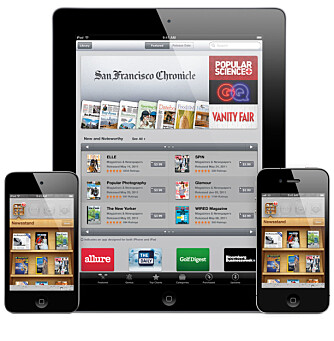 NYHETER OG BLADER: På nye iOS kan du abonnere på blader og magasiner. Disse lastes automatisk ned til din iPad, iPhone eller iPod Touch.