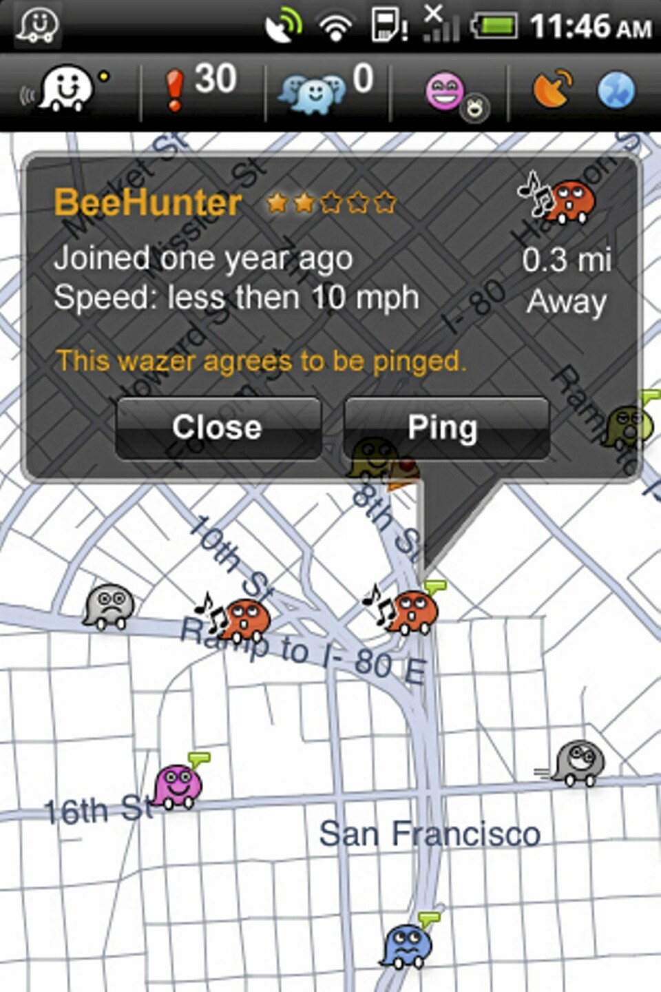 HVEM DER: Trykker du på en Waze-avatar, så får du litt basisinformasjon om brukeren.