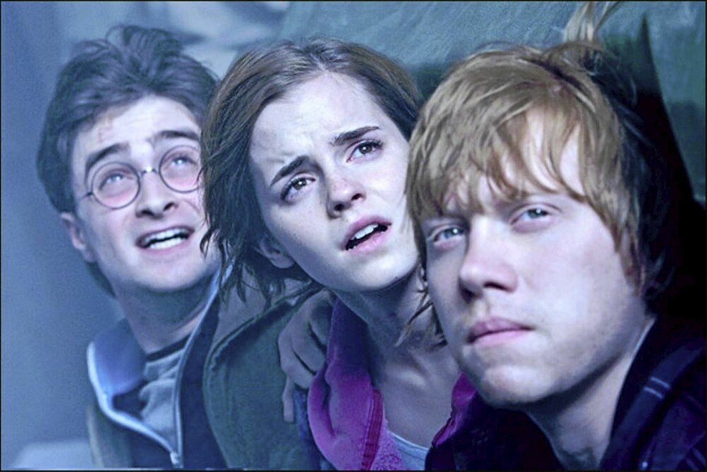 Tre i familien: Daniel Radcliffe, Emma Watson og Rupert Grint i rollene som Harry, Hermine og Ronny.
