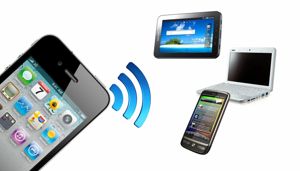 KOM PÅ NETT: Med en mobiltelefon kan du enkelt få PC-en din og andre enheter koblet til internett samtidig.