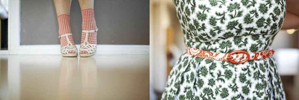 SOMMERFAVORITT: Sokker fra Lindex, kjole fra Fretex, belte fra bruktbutikk i København.