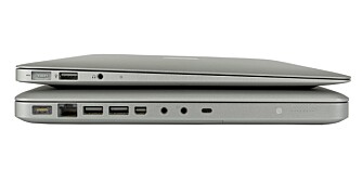 TYNT: MacBook Unibody er mye tynnere enn mange maskiner, men blir tykk i forhold til Air. Dybden og bredden er tilsvarende.