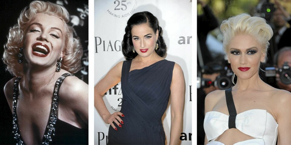FLOTTE DAMER: Marilyn Monroe, Dita Von Teese og Gwen Stefani er alle kjente for å se slånede vakre ut i rød leppestift.
