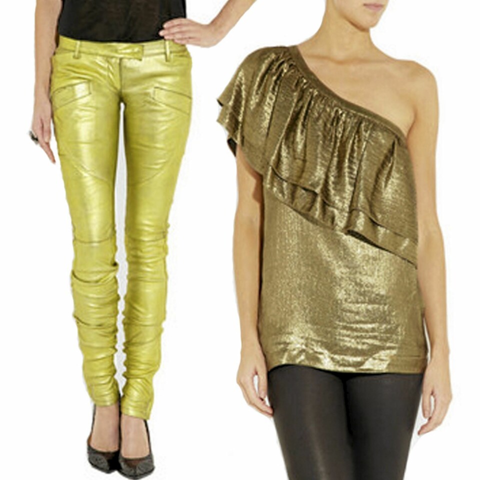 METALLISK: Den metalliske trenden er stor denne høsten. Bukse fra Balmain og topp fra Tory Burch.