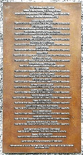 Bautaen med navnene på jødene fra Stavanger og resten av Rogaland ble reist i Stavanger, men ikke før i 2010. Den inneholder også navnene på de to som overlevde, Karl Ajzenberg og Georg Rechenberg. De fleste ble gasset i hjel i 1943.