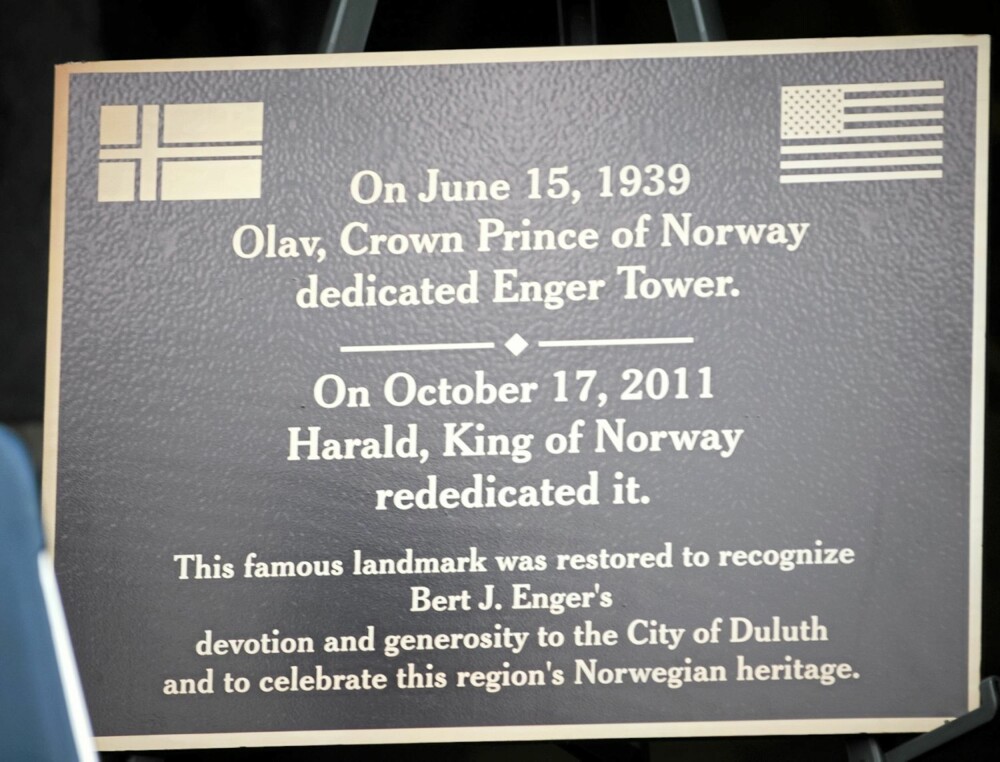 Enger Tower ble dedikert til kronprins Olav og kronprinsesse Märtha, da de var her på besøk i 1939.