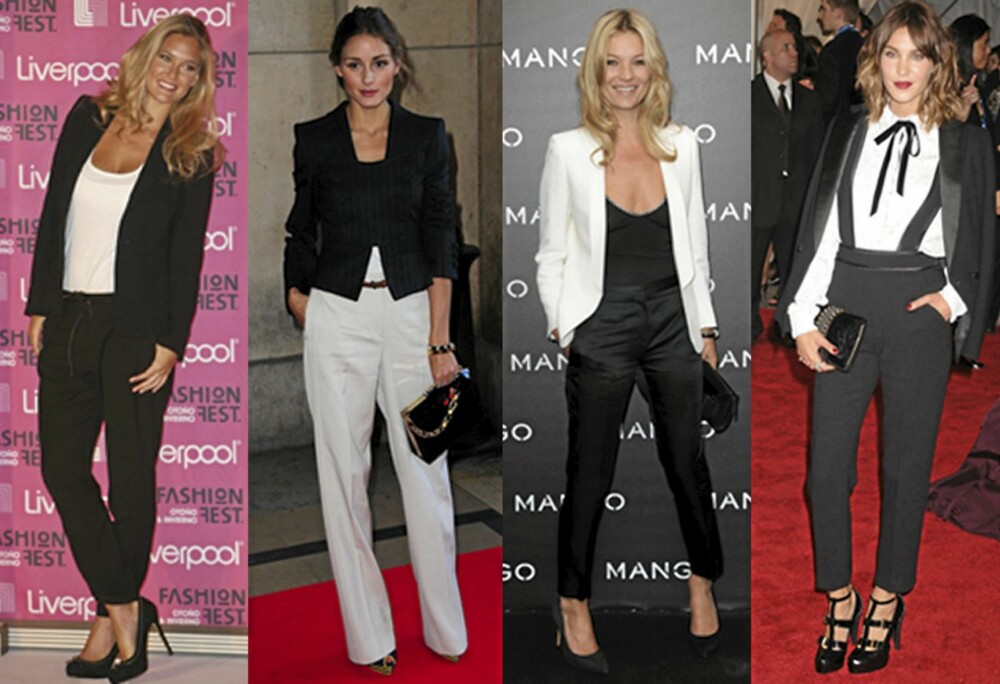 STJERNER PÅ DEN RØDE LØPEREN: Bar Rafaeli, Olivia Palermo, Kate Moss  og Alexa Chung har alle kledd seg i monokrome antrekk i svart og hvitt.