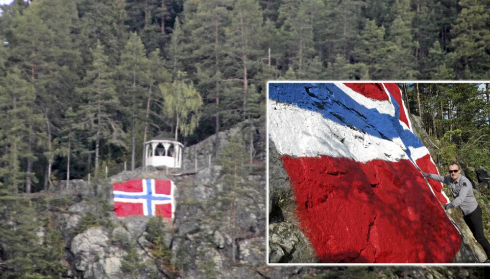 En av Vi Menns utskremte tar flagget over Leira nærmere øyesyn. ¿ De som malte det hadde ikke høydeskrekk, konkluderer han. En av Vi Menns utskremte tar flagget over Leira nærmere øyesyn. ¿ De som malte det hadde ikke høydeskrekk, konkluderer han.