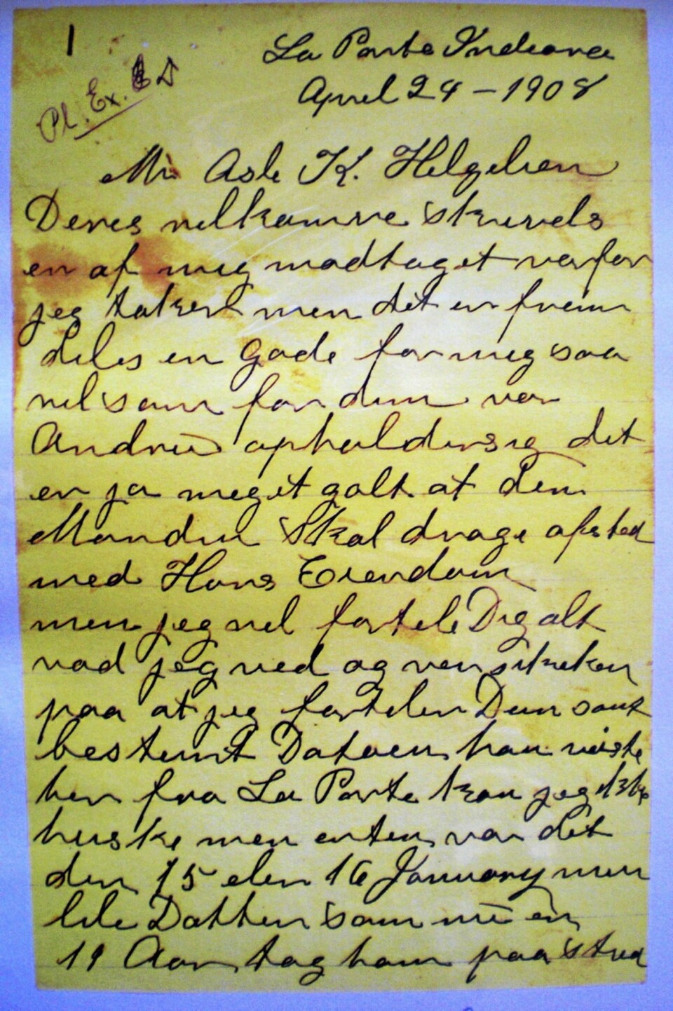 Dette er en av brevkonvoluttene fra Belle Gunness som Asle Helgelien fant i huset til broren Anders. Når han leste gjennom de nærmere 80 kjærlighetsbrevene til sin bror, fikk han mistanke om at noe fryktelig hadde skjedd med broren.