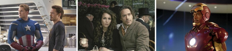 TØFFE TYPER: Robert Downey Jr. er en myk og vennlig fyr, men de senere årene har han spilt i tøffing-filmer. (F.v): «Iron Man», «Sherlock Holmes» og «The Avengers».