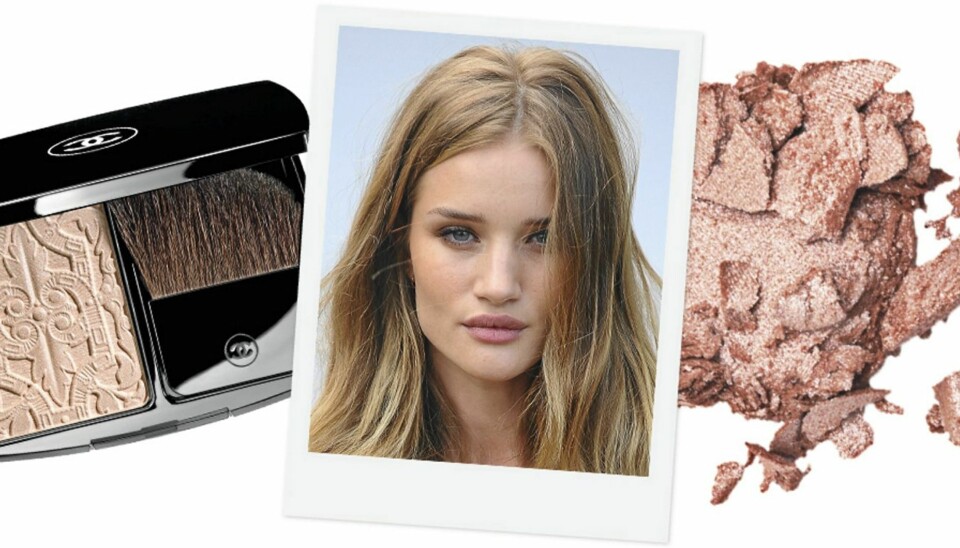 KINN OG ØYNE: - Jeg liker ikke å bruke for mye makeup, sier Rosie. Men highlighter legger hun både på øyelokk og kinn.