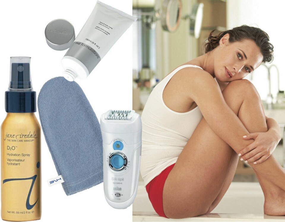 TIPS TIL HUDEN: En god dusj med fuktighetsspray gir huden både fuktighet og duggfrisk finish, denne er fra Jane Iredale. En blå vaskevott, - egentlig beregnet på menn, men vi elsker den. Den vasker bort alle sminkerester, til og med vannfast maskara. Wash Cloth fra Jane Iredale. En god epilator holder hårveksten i sjakk, og må brukes langt sjeldnere enn for eksempel barberhøvel. Braun Silk-Épil tar superkorte hår og har en innebygd liten lommelykt som gjør det enklere å få med alle småhår. En bodylotion må gjøre mer enn bare å lukte godt! MD Formulations Hand & Body Lotion inneholder glykolsyre som også eksfolierer huden og sørger for at du ikke får inngrodde hår. Elsker den!