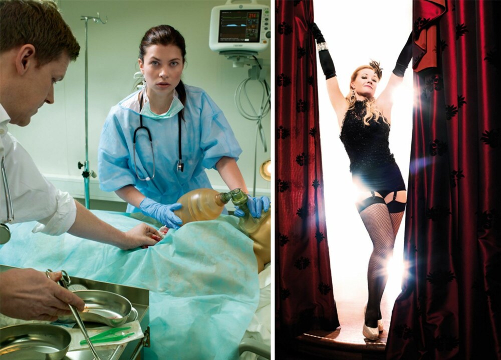 BLOD OG BURLESQUE: Vanessa Nyman som kirurg og Eva Rosenkrantz i burlesque-kostyme? Noe er i ferd med å skje på ærverdige Hotel Cæsar.