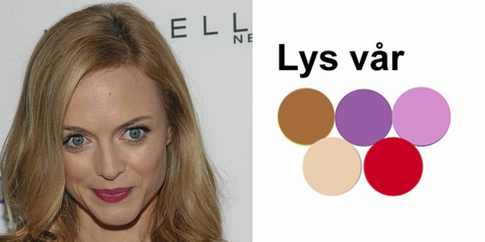 VÅR: Med sitt lyse hår og varme undertoner er Heather Graham en lys vår. Hører du til samme kategori er dette noen av fargene du kler aller best.