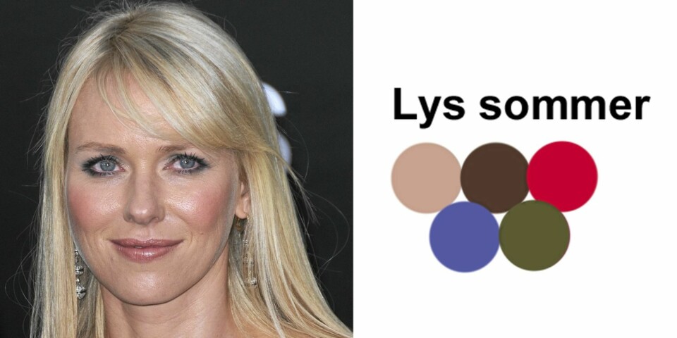 SOMMER: Med sitt lyse hår og kjølige undertoner er Naomi Watts en lys sommer. Hører du til samme kategori er dette noen av fargene du kler aller best.