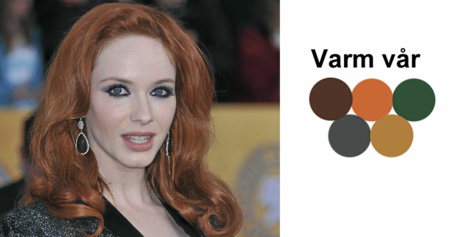 VÅR: Med sitt røde hår og kalde hudtone er Christina Hendricks en varm vår. Faller du også inn under denne kategorien er dette noe av fargene du kler best.