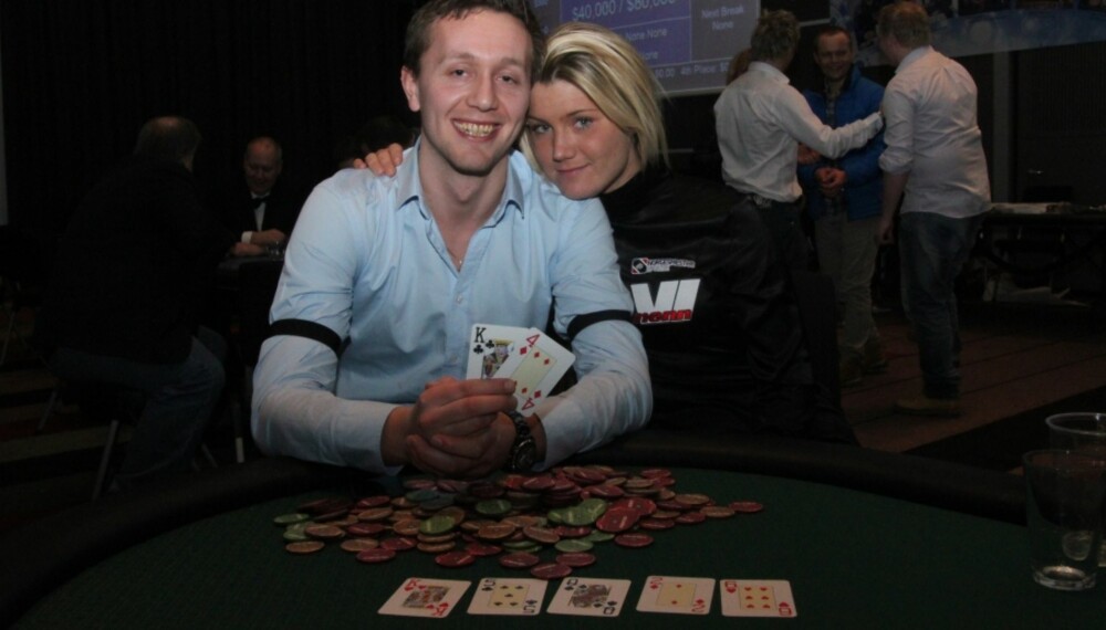 KVELDENS VINNERE: Magnus Lund og Lotte Westrum vant hhv Pokergallaen og Gratis-NM, og kan begge pakke kofferten for poker-NM i Dublin.