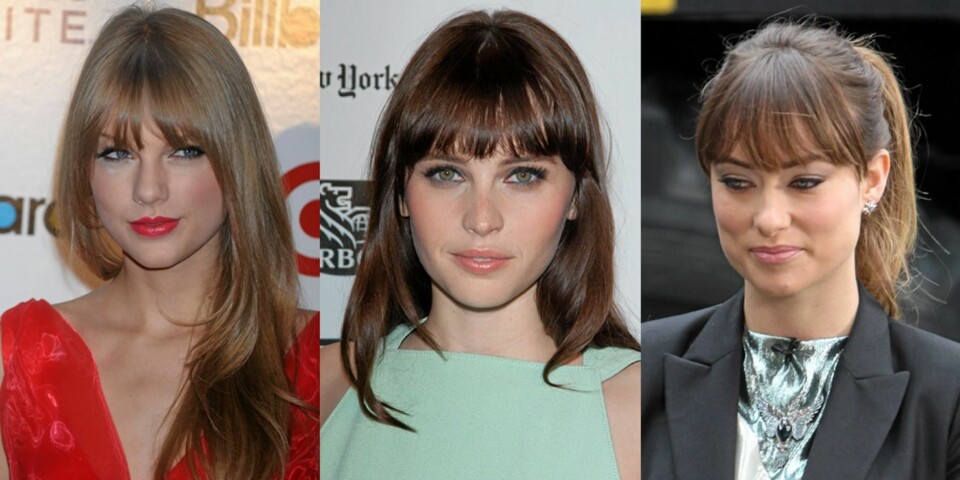 PANNELUGG: Taylor Swift, Felicity Jones og Olivia Wilde har balgt å klippe lugg denne vinteren.
