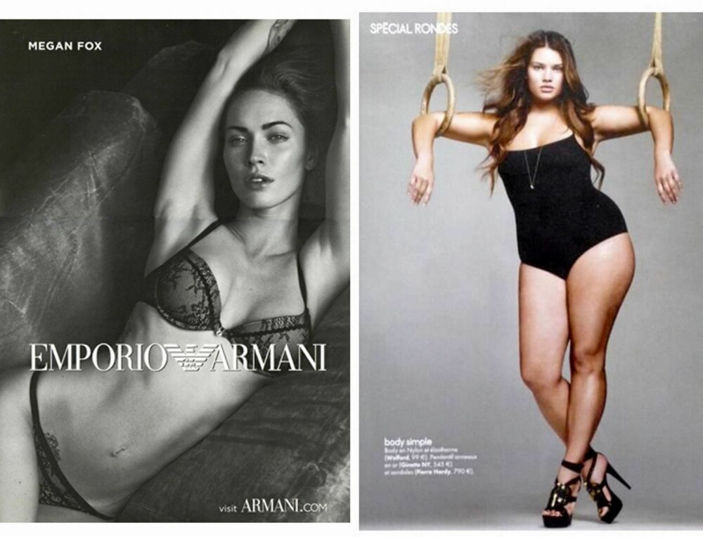 SYLSLANK OG PLUS SIZE: Megan Fox sylslanke figur frontet Armani-kampanje, og opprøret mot det tynne kroppsidealet kom med flere og flere plus-size modeller. Her ser vi formfulle Tara Lynn.